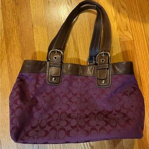 Rare: Coach Signature Stripe Plum Tote F13743